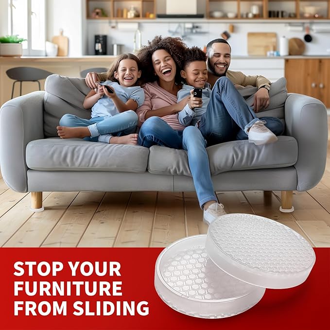 Ezprotekt Non Slip Furniture Pads, 8 Pcs 2" Anti Skid Rubber Caster Cups, Anti-Slip Round Furniture Coasters for Hardwood Floors, Anti Slide Floor Protectors for Bed Couch Stoppers (Clear)