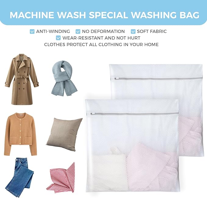(2 PCS) Large 24x24" Honeycomb Mesh Laundry Bags - Delicates, Lingerie, Bra, Garment Wash - Durable Mesh Wash Bags for Washing Machine - Travel & Laundry Room Organization