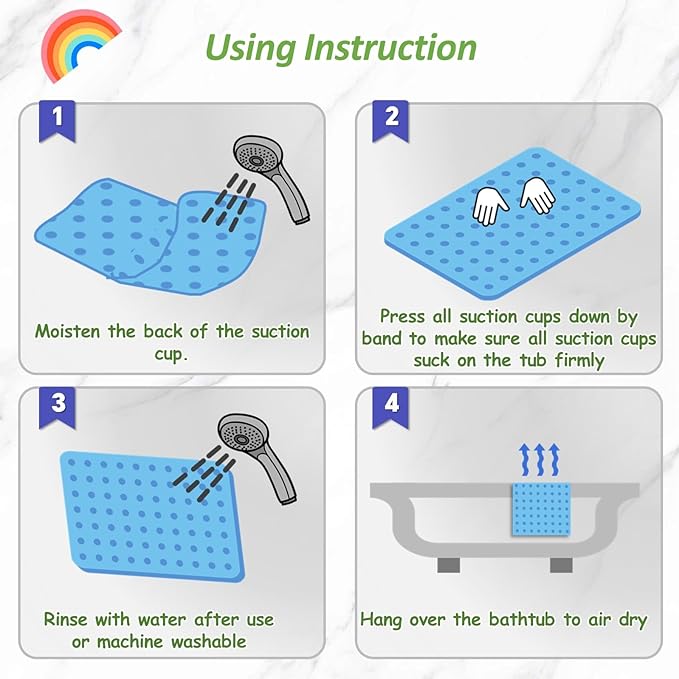 Joiyota Baby & Toddler Bath Mat for Tub，Silicone Non Slip Bathtub Mat for Kids with 27 x 15 Inches for Storage, Rainbow Bathbub Mat with Push Pop Bubbles, Machine Washable Shower Mat, Colorful, Oval