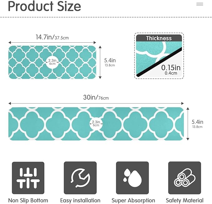 Kitchen Sink Splash Guard 2 PCS 14.7 Inch Sink Faucet Mat Splash Guard for Bathroom Countertop Water Absorbent Foldable Cuttable Soft Washable Turquoise