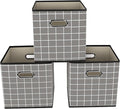 Yunkeeeper storage bins Cubes, Fabric Cube Organizer with Handle, Foldable Cube Bins for Cloth or Accessary Storage, 11x11x11, Set of 3,(Grey grid)