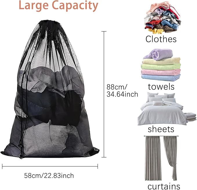 2 Pack Mesh Laundry Bags with Drawstring Closure, 23 X 35 Inches Large Washable Mesh Laundry Bag for Travel, Sports, Dorms, Family and Apartment Dwellers