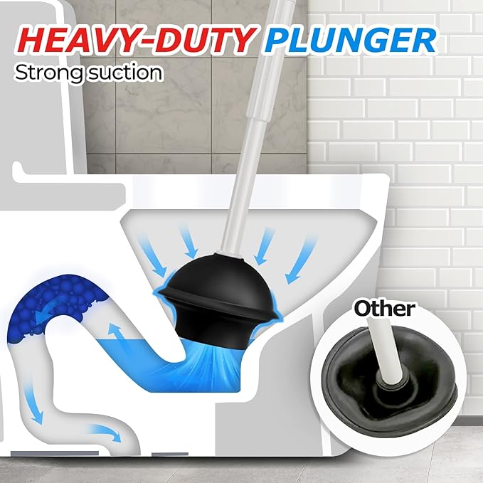 2 in 1 Toilet Plunger and Brush Set，Extended Handle Plunger，Toilet Bowl Brush Plunger Set,Bathroom Cleaning Tools ，Toilet Brush Plunger Combo，Cleaning Brush，Dark Gray