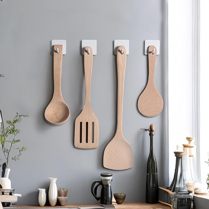 FOTYRIG Adhesive Towel Hooks Heavy Duty Stick on Towel Holder Wall Hangers Waterproof Stainless Steel Sticky Hooks for Hanging White Bathroom Kitchen Home-4 Packs