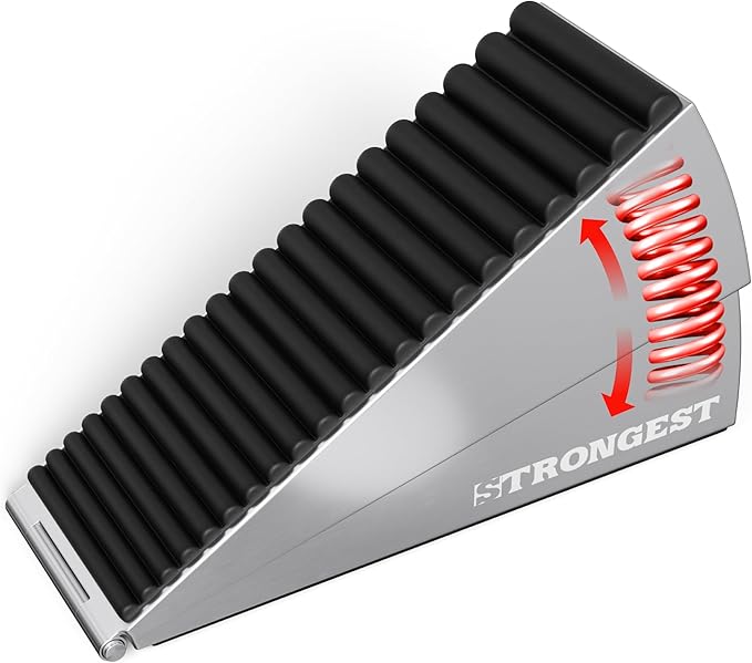 Strongest Home XL Adjustable Chrome Door Stopper with Spring – Heavy Duty Wedge for Oversized, Thick & Heavy Doors, Anti-Slip Rubber Grip, for Commercial, Home & Outdoor Use on Carpet, Wood & Tile