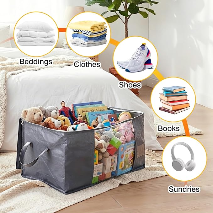 YGEOMER 90L Large Storage Bags 6 Pack Foldable Heavy Duty Blanket Clothes Storage Containers for Closet, Clothing, Comforters, Bedding, Bed Sheets, Pillows and Toys Organizers