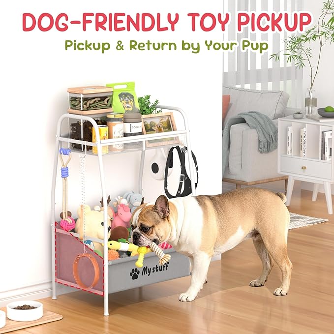 Medium Dog Toy basket, Toy Box for Dogs, Pet Toys Bin Dog Metal Wire Basket for Toys, Food Storage, Storage Organizer Chest Storage, Toy Box for Living Room Area (White)