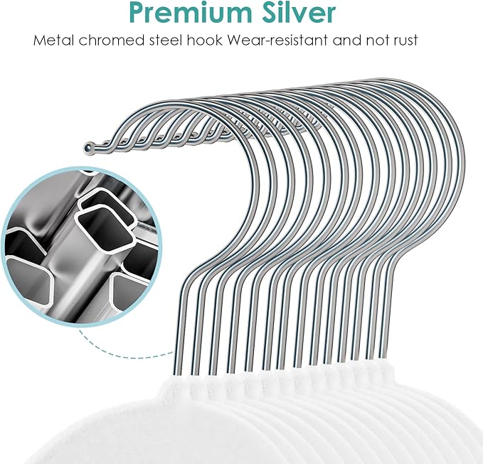 Velvet Hangers Non Slip Felt Hangers, 50 Pack White Velvet Clothes Hangers Space Saving Slim with 360 Degree Swivel Hook for Suits Coats, Jackets, Pants, and Dress Clothes