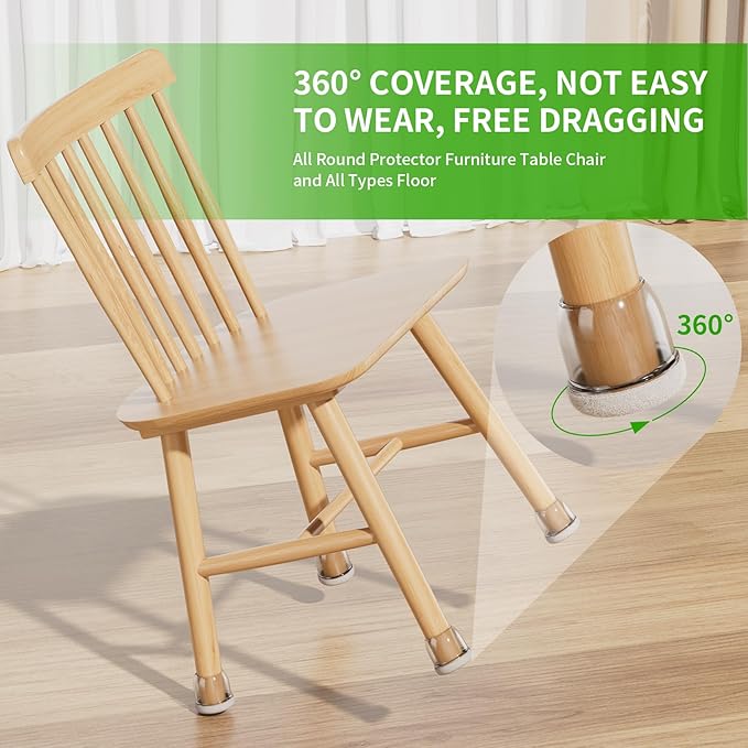 24 Pcs Chair Leg Protectors for Hardwood Floors, Silicone Felt Furniture Leg Cover Pad for Protecting Floors from Scratches and Noise, Smooth Moving for Chair Feet, Round(Clear, Fit:1.1"-1.4")