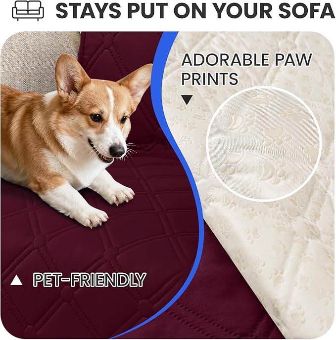 Waterproof Dog Bed Cover, Non-Slip Dog Blanket for Couch, Couch Covers for Dogs Washable, Pet Blanket for Furniture, Pet Bed Mat for Sofa, Car, Pet Supplies Christmas (68x82 Inch, Burgundy)