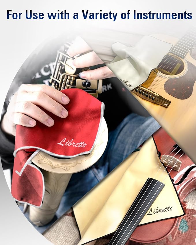 Libretto Microfiber Polish Cloth for Musical Instrument, 3 Sizes in 1 Pack, Trumpet and Brass Cleaning Product, Red, Lint-Free, for Piano, Violin, Guitar, Saxophone, Laptop.