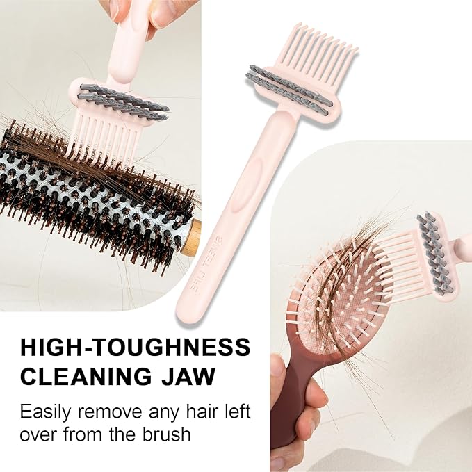 RHOS 2-in-1 Hair Brush Cleaner and Remover Tool - Comb for Removing Hair and Dust, Suitable for Home and Salon Use (2 Pack - Pink)