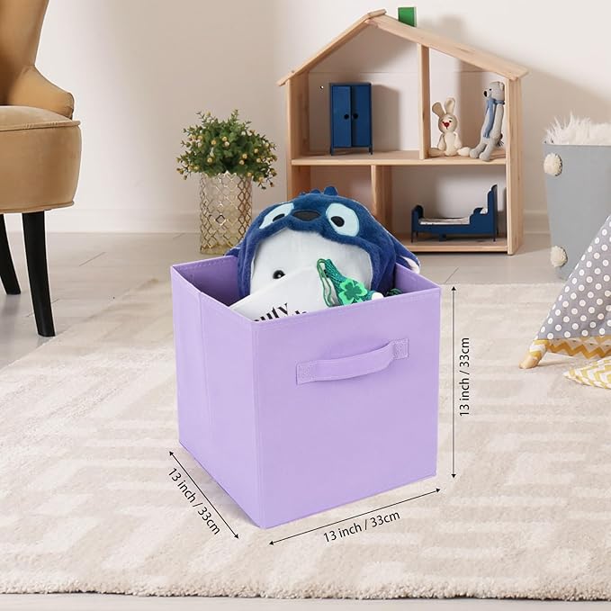 Fabric Storage Bins 12 Pack 13 inch Foldable Storage Cubes with Reinforced Handles Fun Colored Durable Cube Storage Bin for Home, Playroom, Closet Organizers and Storage, Purple