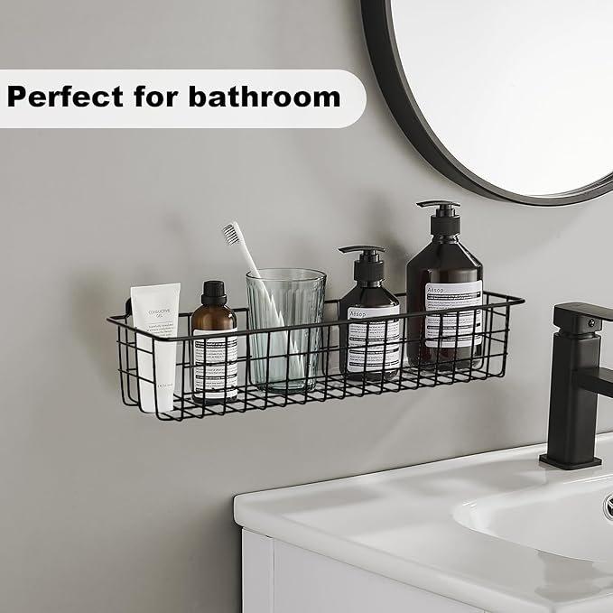 Spice Rack Organizer Wall Mount, 4 Pack Black Seasoning Rack Wire Storage Baskets for Wall or Cabinet Door in Kitchen and RV