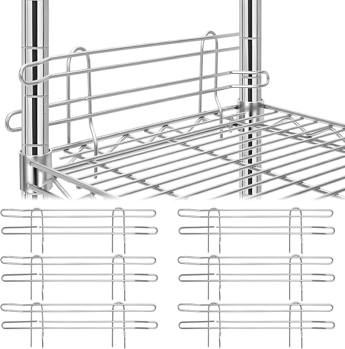 6 Pcs Chrome Wire Shelf Ledge 18" L x 4" H Wire Shelving Side Ledge Metal Shelves Accessories Pantry and Garage Storage(Silver)