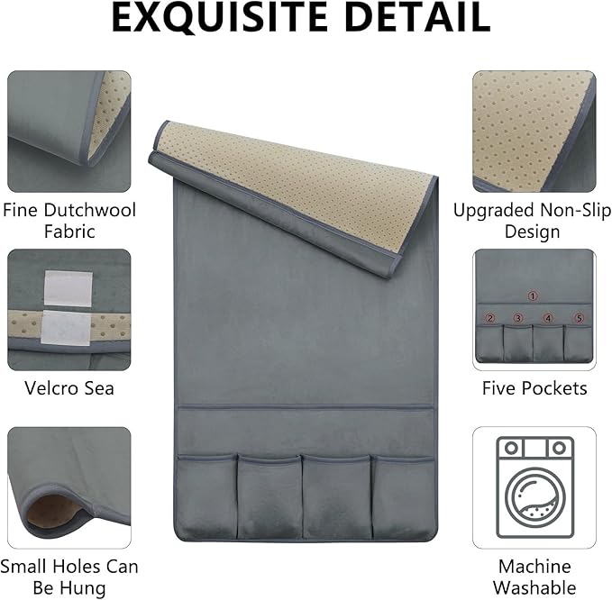 WETRBWEH TV Remote Control Holder Couch Caddy, Non-slip Bedside Caddy Organizer with 5 Pockets for Key Glasses Phone Magazine Holders (Gray, 35''x18'')