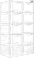 Storage Bins with Lids 10 Pack Clear Stackable Plastic Closet Organizers Containers w/Magnetic Door Box for Wardrobe Bedroom Office Dorm