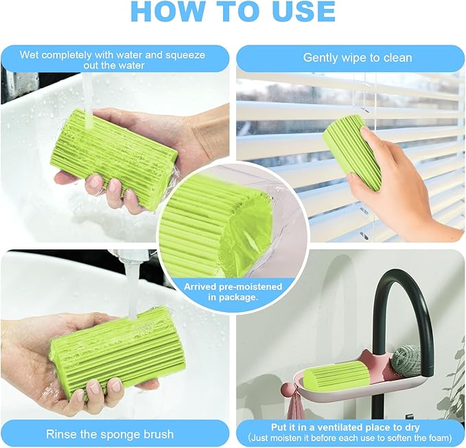 2-Pack Damp Clean Duster Sponge, Magic Sponge Eraser Baseboard Cleaner Tool, Dusters for Cleaning Blinds, Glass, Vents, Railings, Mirrors,Window Track Grooves and Faucets
