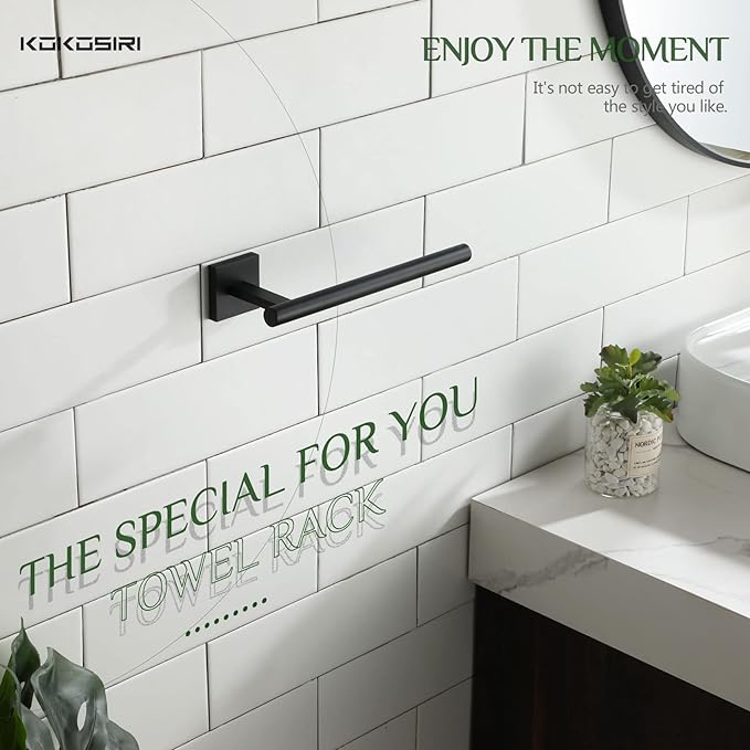 KOKOSIRI Towel Bar Matte Black Bathroom Hardware Hand Towel Rails Wall Mounted Kitchen Toilet Cabinet Paper Holder, Stainless Steel B3008BK