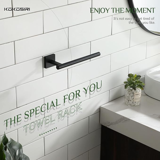 KOKOSIRI Towel Bar Matte Black Bathroom Hardware Hand Towel Rails Wall Mounted Kitchen Toilet Cabinet Paper Holder 2 Pack, Stainless Steel B3008BK-P2