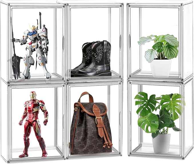X-Large Acrylic Display Case Size 14 Sneaker Shoe Box with Magnetic Lid, Stackable Purse Organizer Handbag Storage Clear Figure Case Large Collectibles Showcase, Protection Organizer, 1 Pack