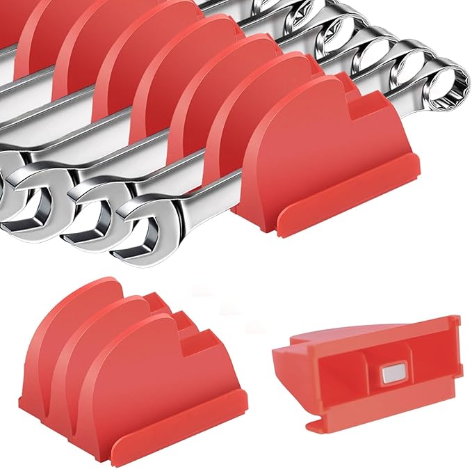 48 PCS Magnetic Modular Wrench Organizers for Tool Drawers- Customizable Wrench Rack with Metric & SAE Labels, Tool Storage Holder - Gift for Professional Mechanics Men-Red