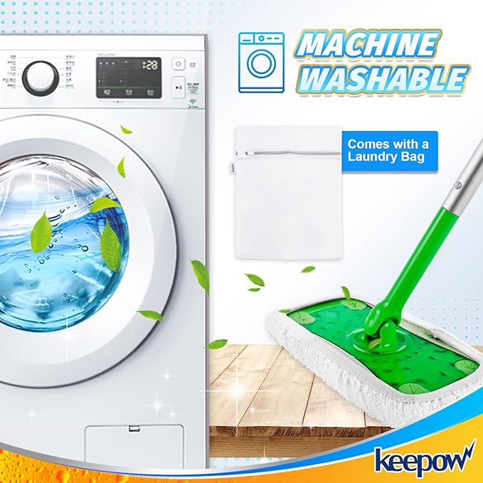KEEPOW Reusable Dry Sweeping Cloths Compatible with Swiffer Sweeper, Wet Mopping Cloths Washable Microfiber Mop Pads Refills for Hard-Surface/Hardwood Floor Cleaning, 2-Pack (Mop is Not Included)