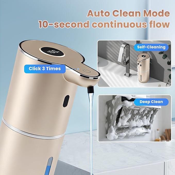 Automatic Soap Dispenser, Touchless Liquid Soap Dispensers, USB Rechargeable, 6-Level Adjustable Volume Control, 12.8oz/380ml, Wall Mount for Kitchen, Bathroom, Free Stickers (Champagne Gold)