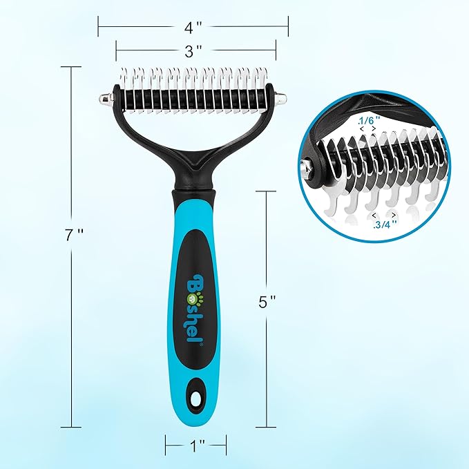 Boshel Dematting Comb for Dogs, Undercoat Rake, Cat Deshedding Tool, Dematting Brush for Pets