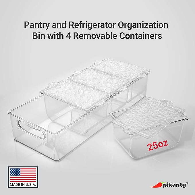 Pikanty - Condiment Server with 4 Removable Containers and Lids - Ideal for Parties, BBQs, and Picnics, Dishwasher Safe, and Made in the USA