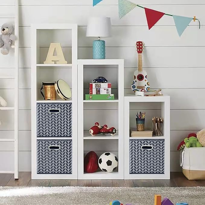 11 Inch Cube Storage Bins , Fabric Cube Organizer Bins with Handle, Foldable Cube Bins for Cloth or Accessary Storage, 11x11x11 set of 6,（Gray Wave）