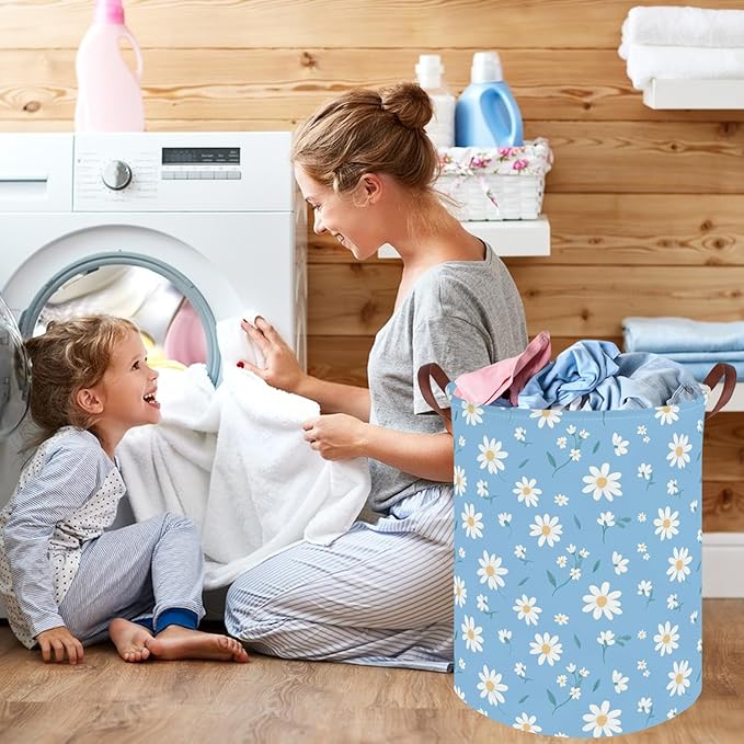 Daisy hamper,Blue flower Laundry Basket,Baby Nursery Hamper,Waterproof foldable girls toy storage box,Dirty Clothes Hampers,Flower house decor(Daisy)