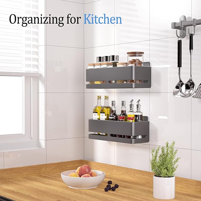 YESENT Shower Caddy, 2-Pack Shower Shelf, Heavy-Duty Bathroom Storage Shelf, Large Capacity No-Drill Bathroom Organizer, Gray Metal Storage Basket, Adhesive Installation