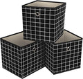 Foldable Storage Cubes Bins,11 Inch Cloth Storage Cube Fabric Storage Box Cubes Organizer Baskets with Dual Handles for Home Organizer Set of 3 (Black grid)