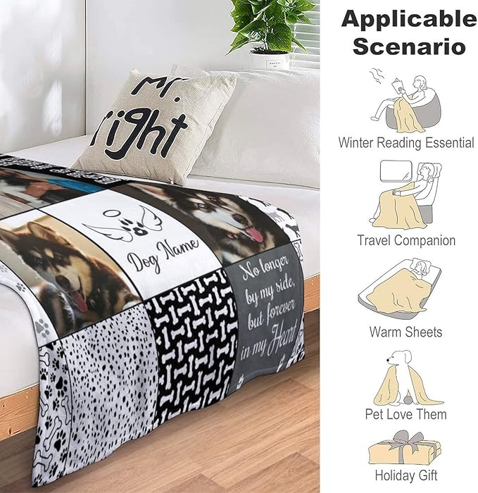 D-Story Made in USA,Personalized Dog Throw Blankets with Photo & Name,Custom Dog Blanket with Picture Pet Loss Sympathy Blanket Pet Memorial Dogs Cat Remembrance Gift