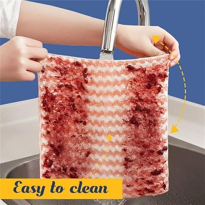 Coral Fleece Striped Rag Cleaning Dish Cloth, Circulatik Microfiber Cleaning Rag, Non Stick Oil Fast Drying Reusable Washable Towels (10PCS)