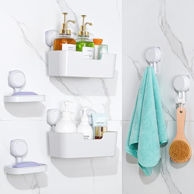 LALOBLUE Shower Caddy, Organizer Removable Bathroom Shelf, 6 Pack Adhesive Organizers and Storage with No Drilling Hanging Shower Shelf, Removable Plastic Bathroom Accessories, White