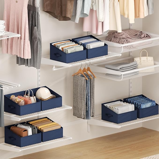 DIMJ Closet Storage Bins 6 Pack - Fabric Trapezoid Closet Organizer Bin, Foldable Storage Baskets for Shelves, Shelf Organizer, Clothing Storage Box for Toys, Books, Towel, Clothes
