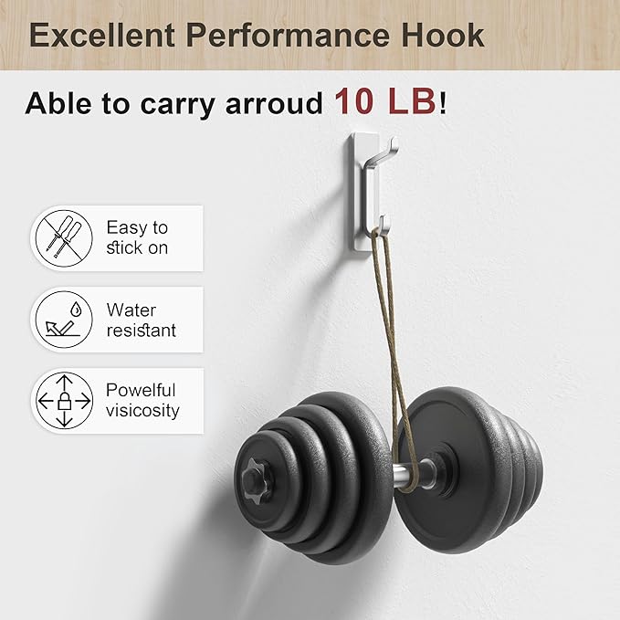 pickpiff Wall Hooks for Coat and Towel: 13LB Strong Adhesive Door Hanger Stick on, Silver 6 Pack