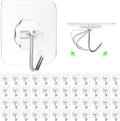 ZESLMG Adhesive Wall Hooks for Hanging, 48 Pack Self Sticky Hooks Heavy Duty 22lb Clear, Removable Shower Hook No Damage for Towel Key Coat Wreath Picture Outdoor Ceiling Bathroom Kitchen, Waterproof