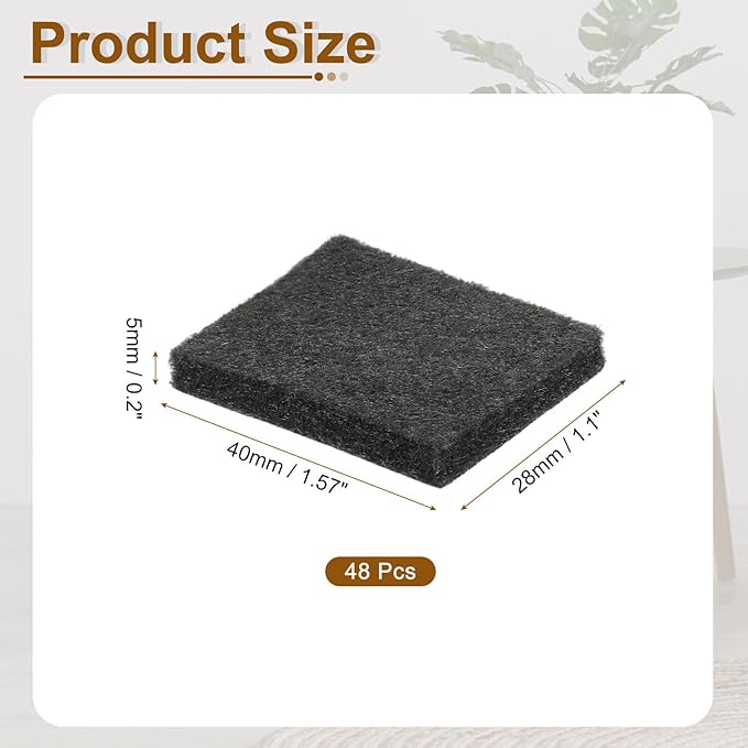 uxcell Felt Furniture Pads, 48Pcs 1.57" x 1.1" Adhesive Backed Felt Non-Slip Anti-Scratch Chair Leg Protectors for Protecting Hardwood Floor, Black