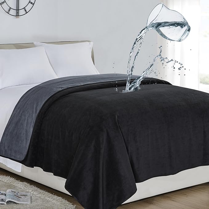 Softan Waterproof 100% Leak Proof Blanket for Baby Adults Pets Dogs Cats, Pee Proof, 3 Layer Protector for Bed, Sofa Couch and Other Furniture, 70"x90", Charcoal | Black, Reversible Lightweight