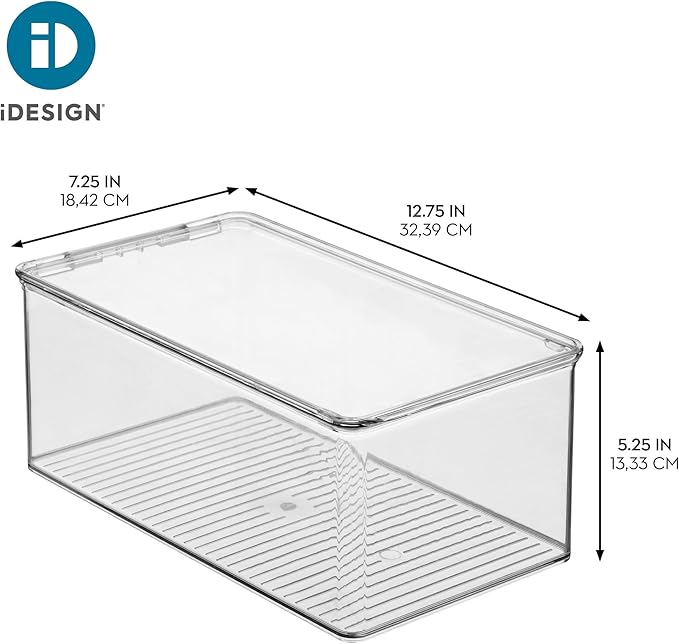 iDesign Stackable Shoe Box with Hinged-Lid for Wedges or Sandals, Set of 4, Clear, Made in USA