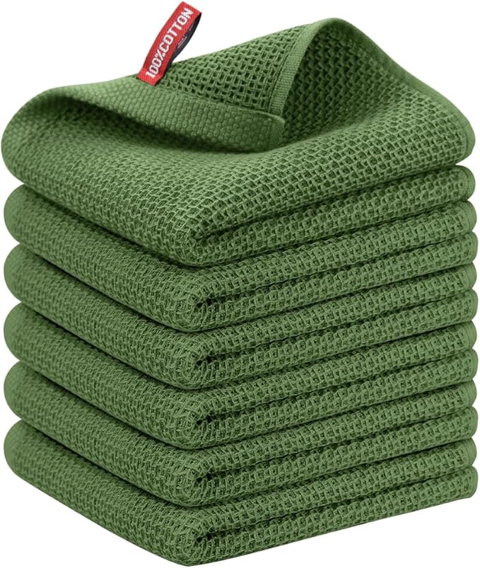 Nialnant 6 Pack Kitchen Towels,Large 100% Cotton Hand Towels,Absorbent Dish Towels for Drying Dishes-Green