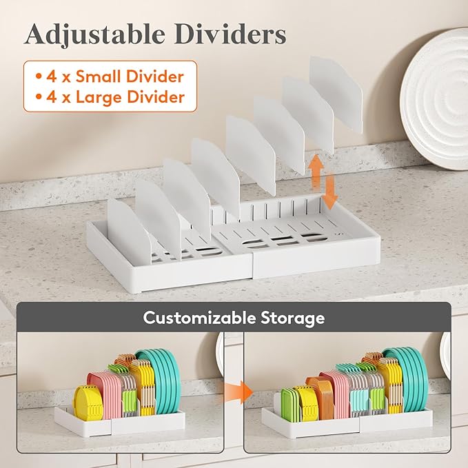 Lifewit Kitchen Cabinet Organizer for Food Contanier Lid, Large 9.8-17" Expandable Lids Holder with 8 Adjustable Dividers & 9 Sections for Pantry Organizers and Storage, Home Drawer Organization