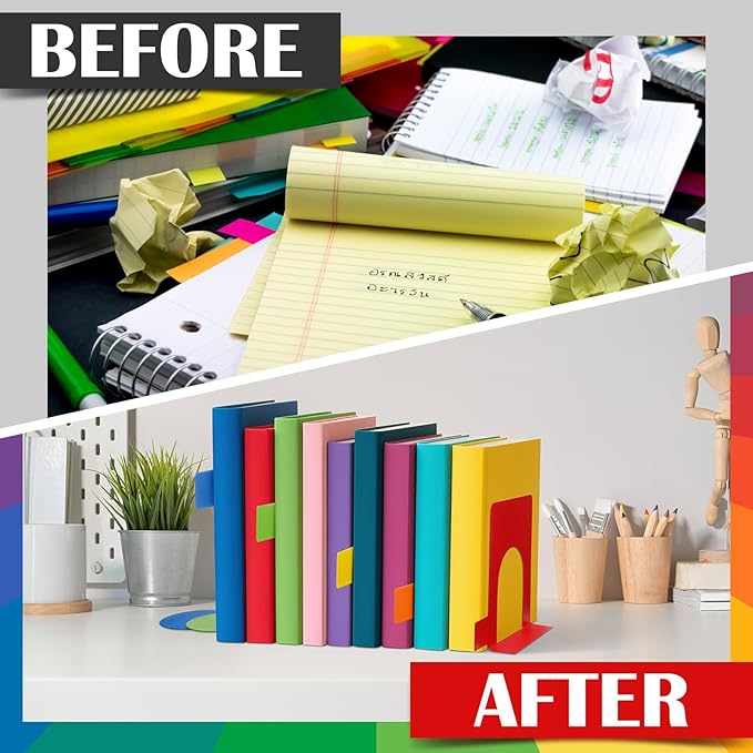 5 Set Metal Book Ends for Shelves Rainbow Book Shelf Dividers Library Shelf Marker Bookends Stopper Colorful Office Stand Holder for Heavy Books Desk Home Movies Kitchen Cds