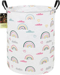HUNRUNG Laundry Hamper,Large Canvas Fabric Lightweight Storage Basket Toy Organizer Dirty Clothes Collapsible Waterproof for College Dorms（Round-Rainbow）