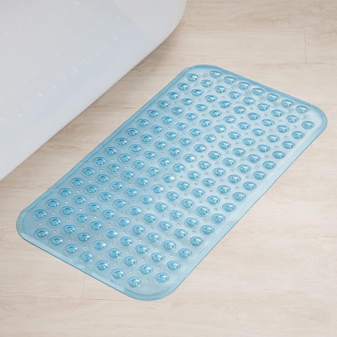 AmazerBath Bath Tub Mat, Medium Size 27.6 x 15 Inches Non-Slip Shower Mats with Suction Cups and Drain Holes, Bathtub Mats Bathroom Mats Machine Washable (Clear Blue)