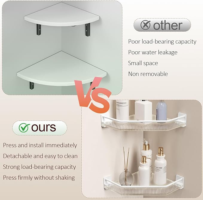Shower Corner Caddy , 2 Pack 12" Brushed 304 Stainless Steel Organizer for Bathroom,Kitchen & Balcony, Floating Shower Wall Shelf Bath Basket Rack Heavy Duty 2 Pack (Gold,Acrylic)