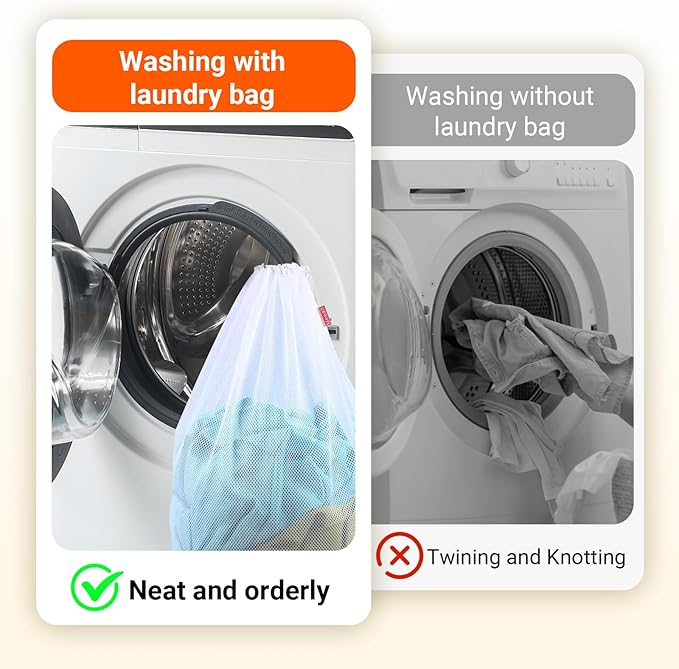2 Pack Extra Large Mesh Laundry Bags Heavy Duty Mesh Wash Bags with Drawstring Closure for College, Dorm, Travel, Family and Apartment Dwellers, 27 x 36 Inches, White